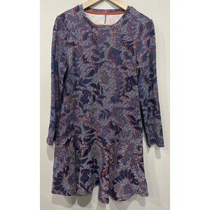 Tory Burch Dress Dahalia Drop Waist Pima Cotton Navy Blue Red White Medium M